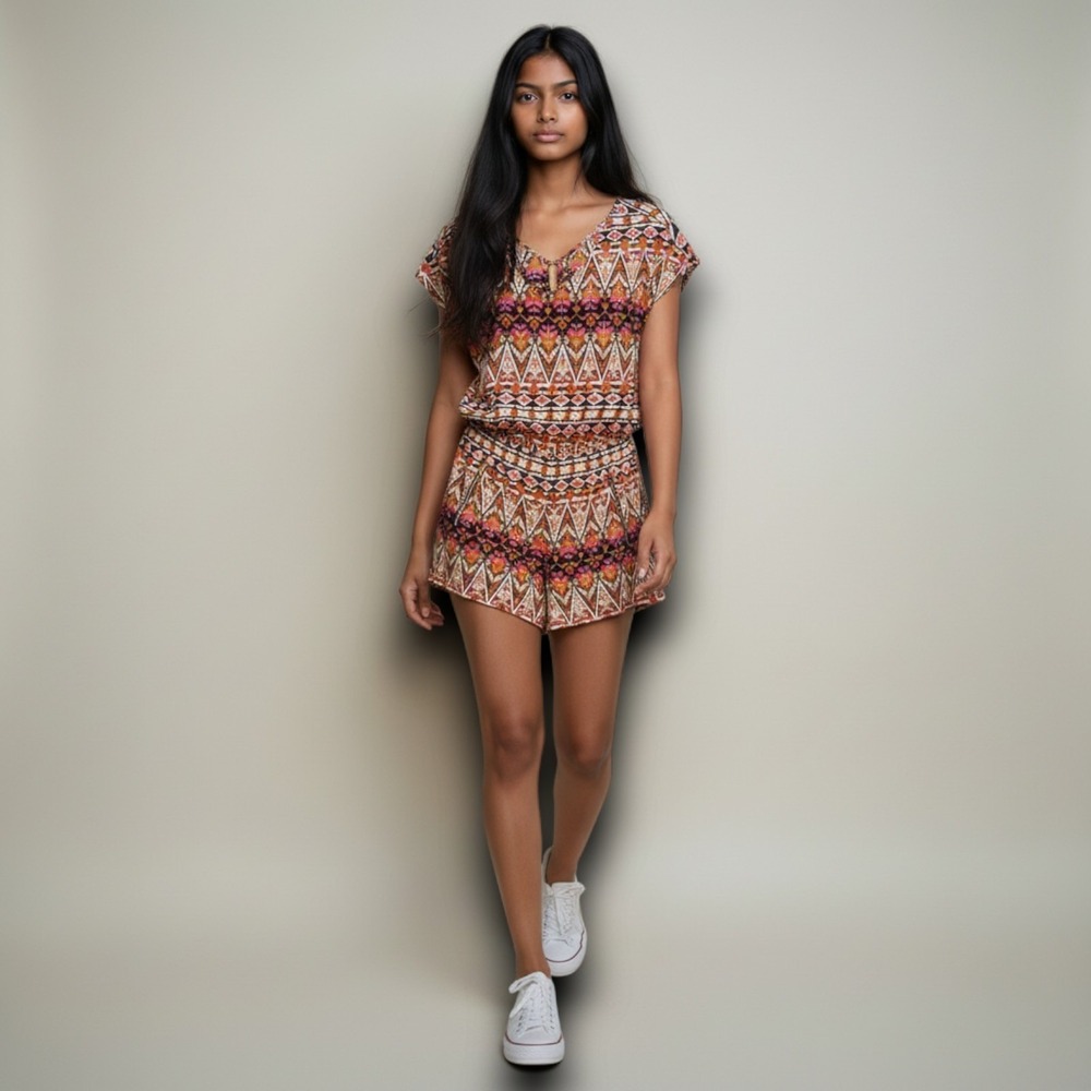 One Clothing  Romper Womens Small Multi-Color Tribal Festival Boho Chic Casual